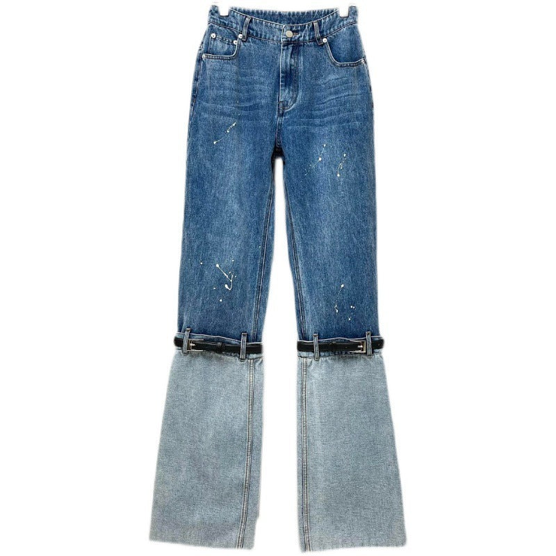 Women's Contrasting Colour Patchwork Washed Jeans