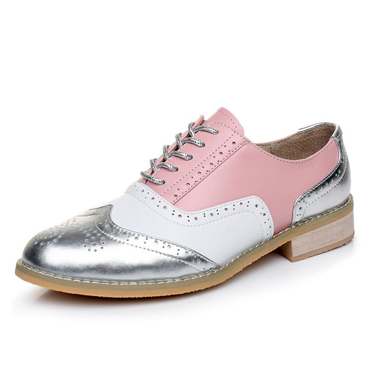 English Style Colour Block Lace Flat Shoes