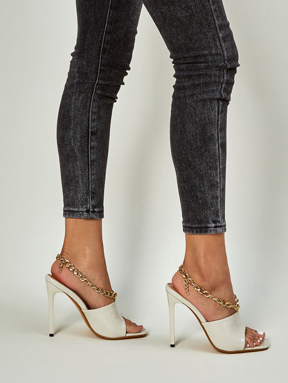 Gold Chain Detail Ankle strap Heeled Sandals