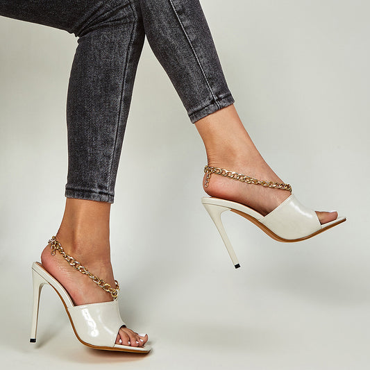 Gold Chain Detail Ankle strap Heeled Sandals