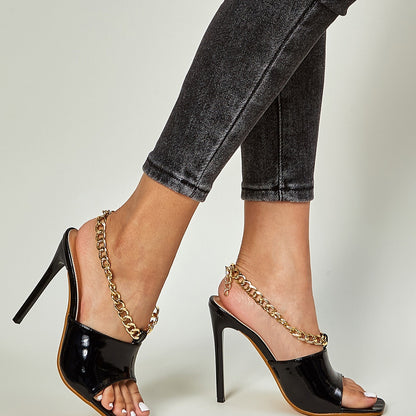 Gold Chain Detail Ankle strap Heeled Sandals