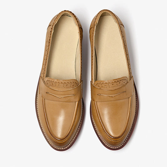 Vintage Brogue Carved Leather Flat Shoes