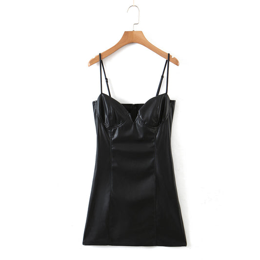 Sleeveless Women's PU Leather Sling Dress