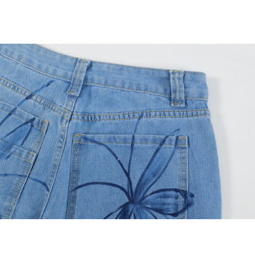 Flower Design Wide leg Jeans