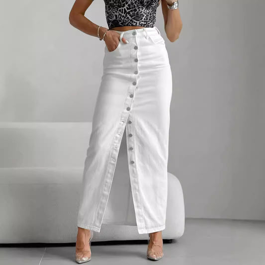 High Waist Slim Fit Buttoned Skirt