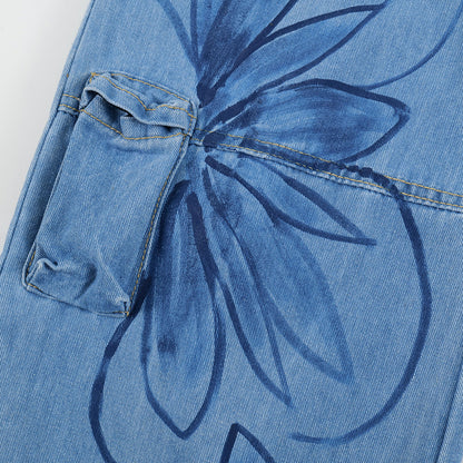 Flower Design Wide leg Jeans