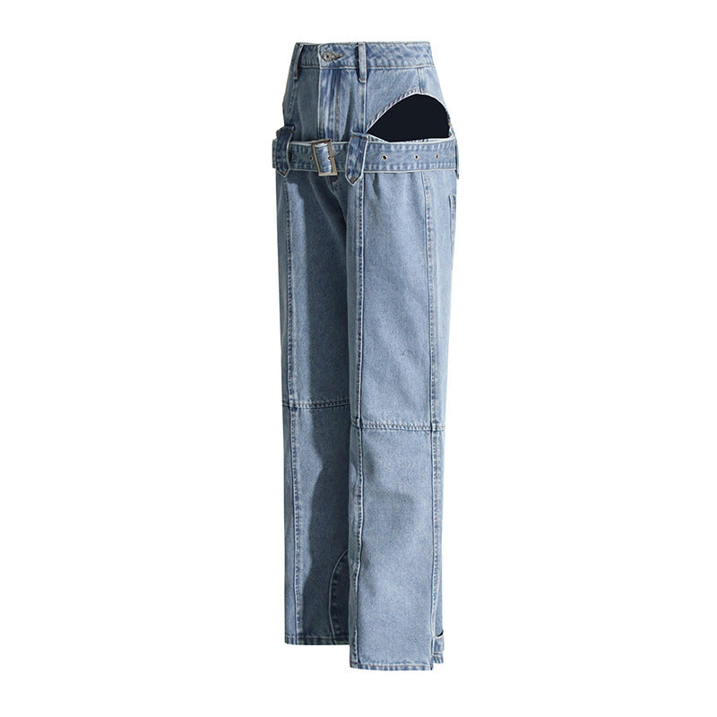 Straight leg Cut out Design Cargo Jeans