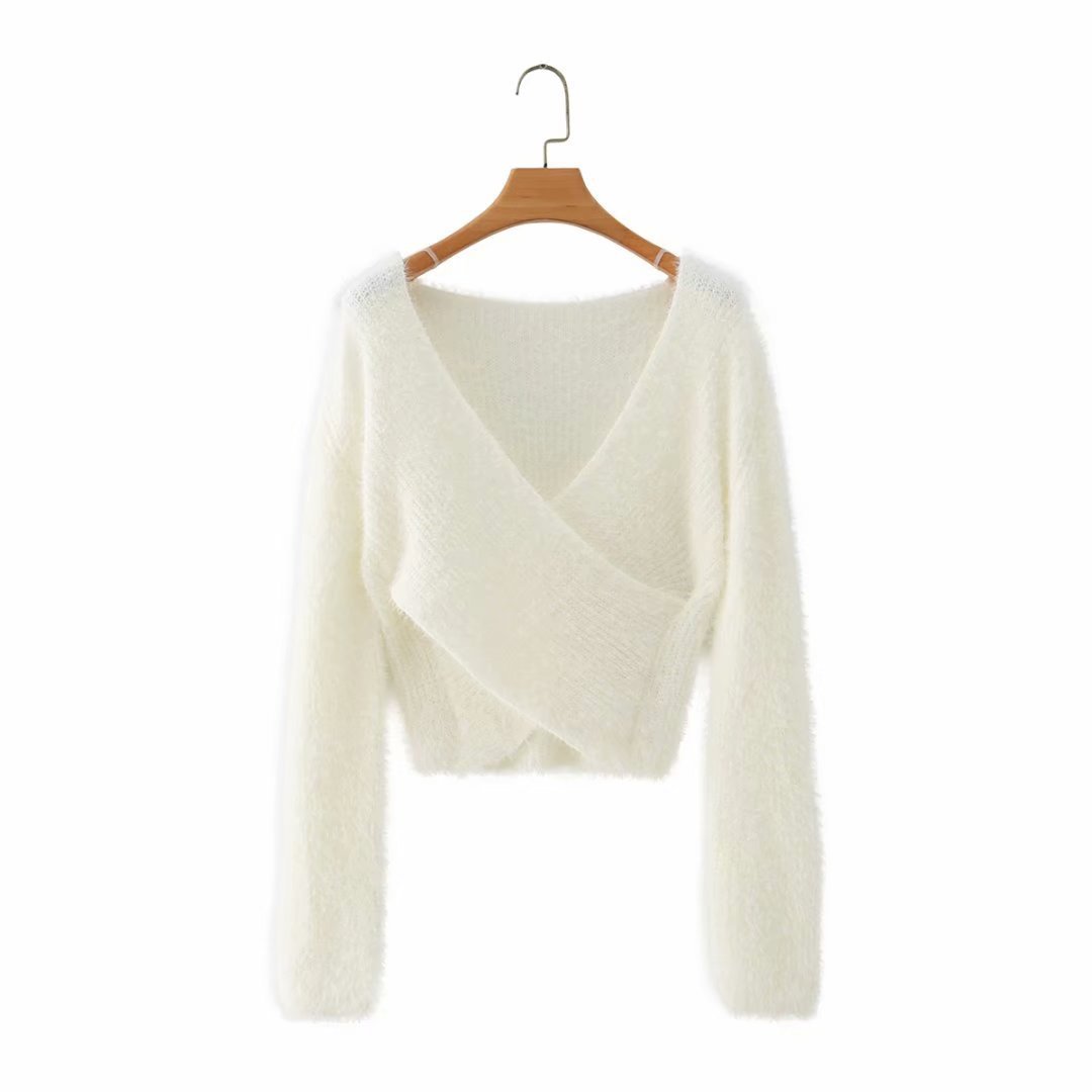 Knitted Cross V Neck Top