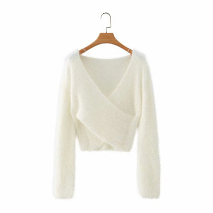 Knitted Cross V Neck Top