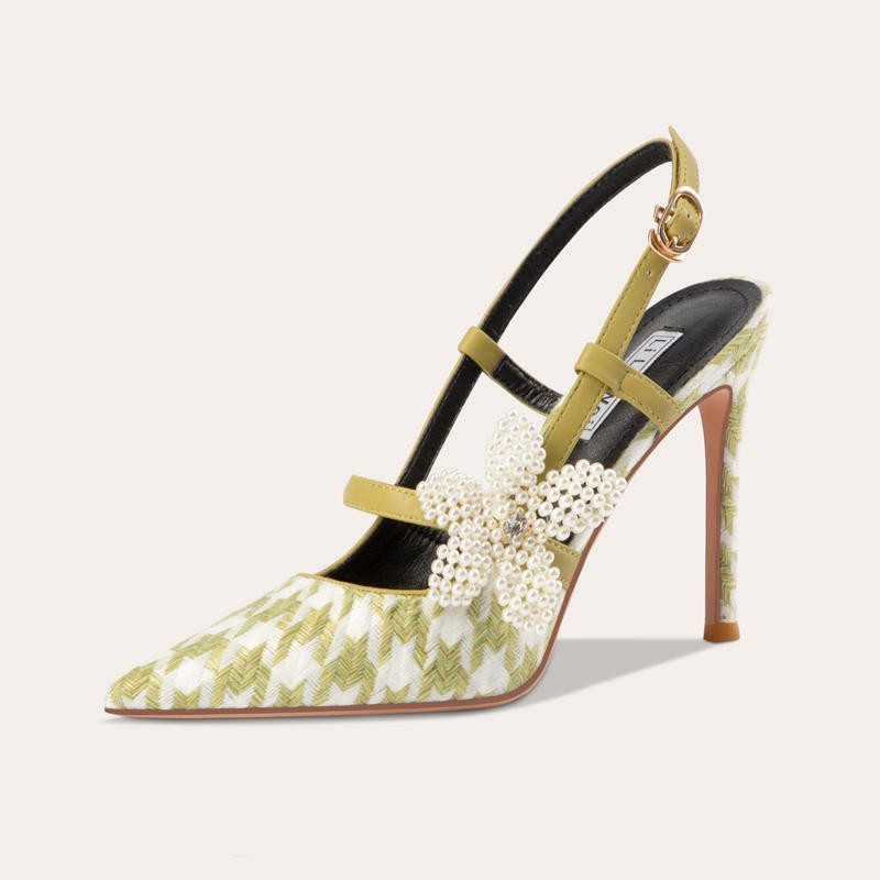 Women's Flower Houndstooth High Heeled Sandals