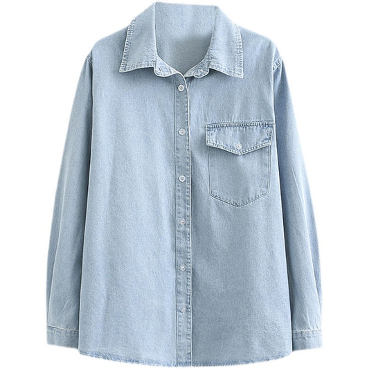 Single Pocket Long Sleeve Denim Top