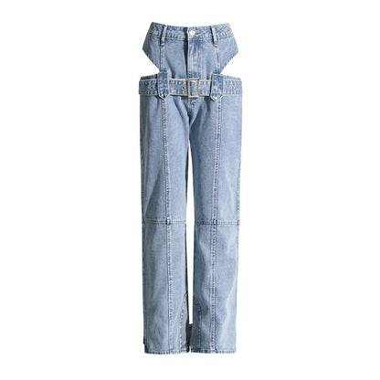 Straight leg Cut out Design Cargo Jeans