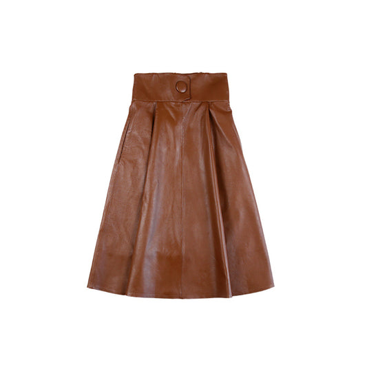 Bold Button High Waist Leather Skirt