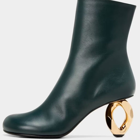 Woman's PU Leather Ring Drop Mid Heel