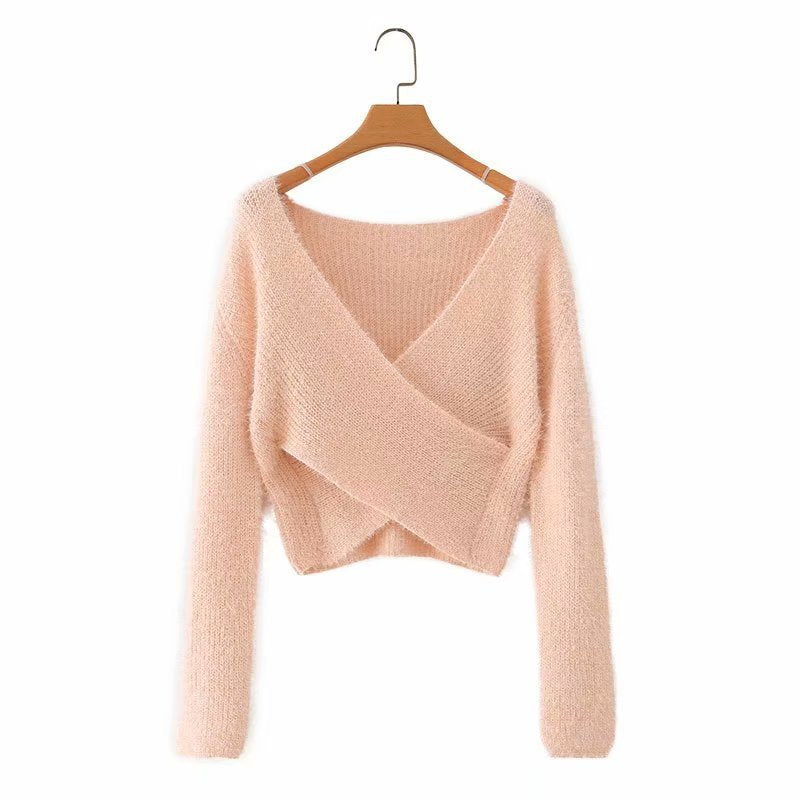 Knitted Cross V Neck Top