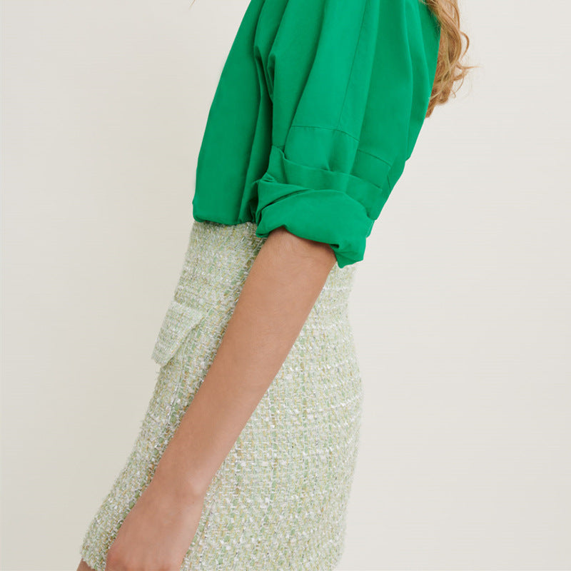 Green Romantic Elegant Tweed Skirt