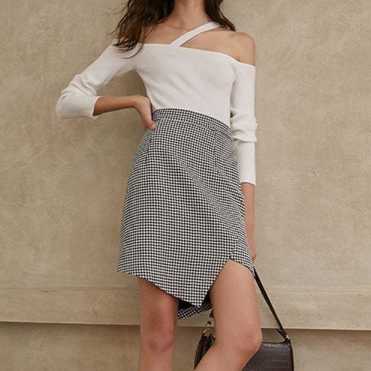 Houndstooth Irregular Skirt