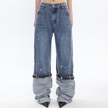 Women's Contrasting Colour Patchwork Washed Jeans