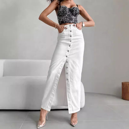 High Waist Slim Fit Buttoned Skirt