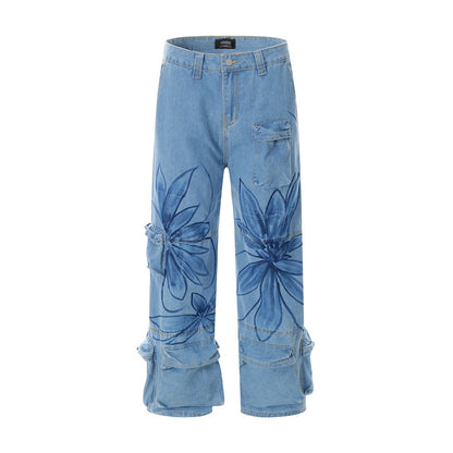 Flower Design Wide leg Jeans