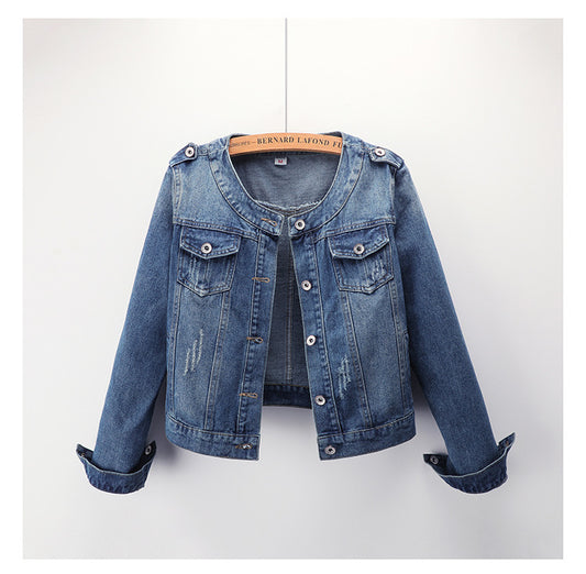 The Round Neck Cropped Denim Jacket