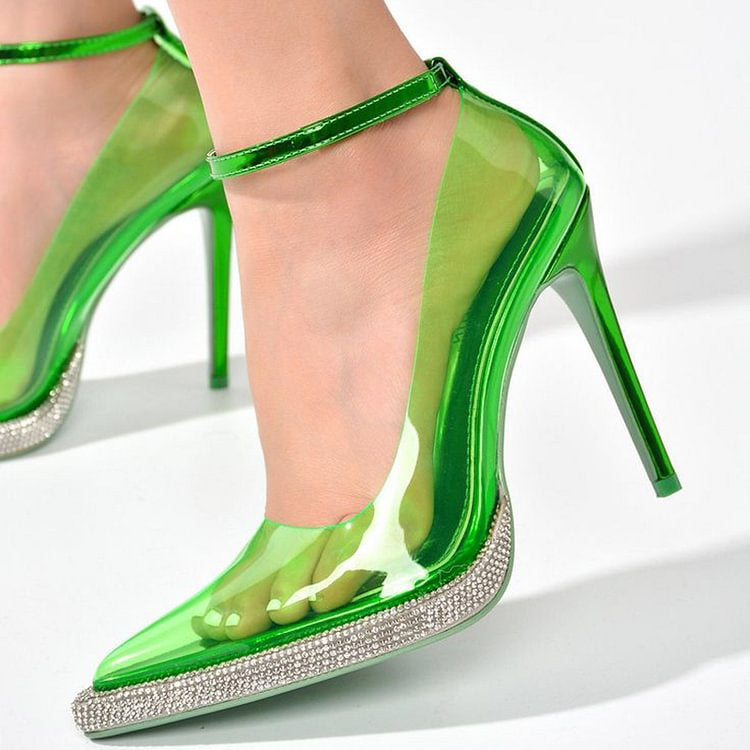 Woman's Transparent Rhinestones High Heels