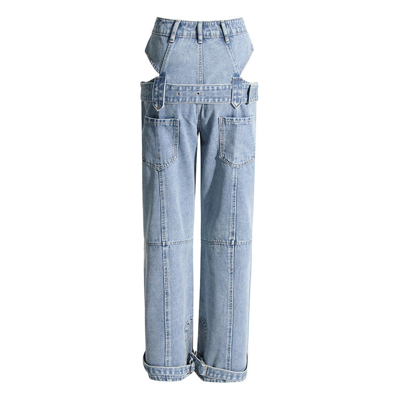 Straight leg Cut out Design Cargo Jeans