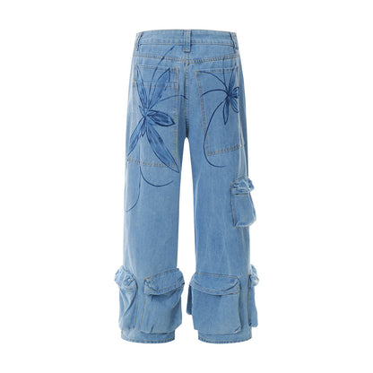 Flower Design Wide leg Jeans